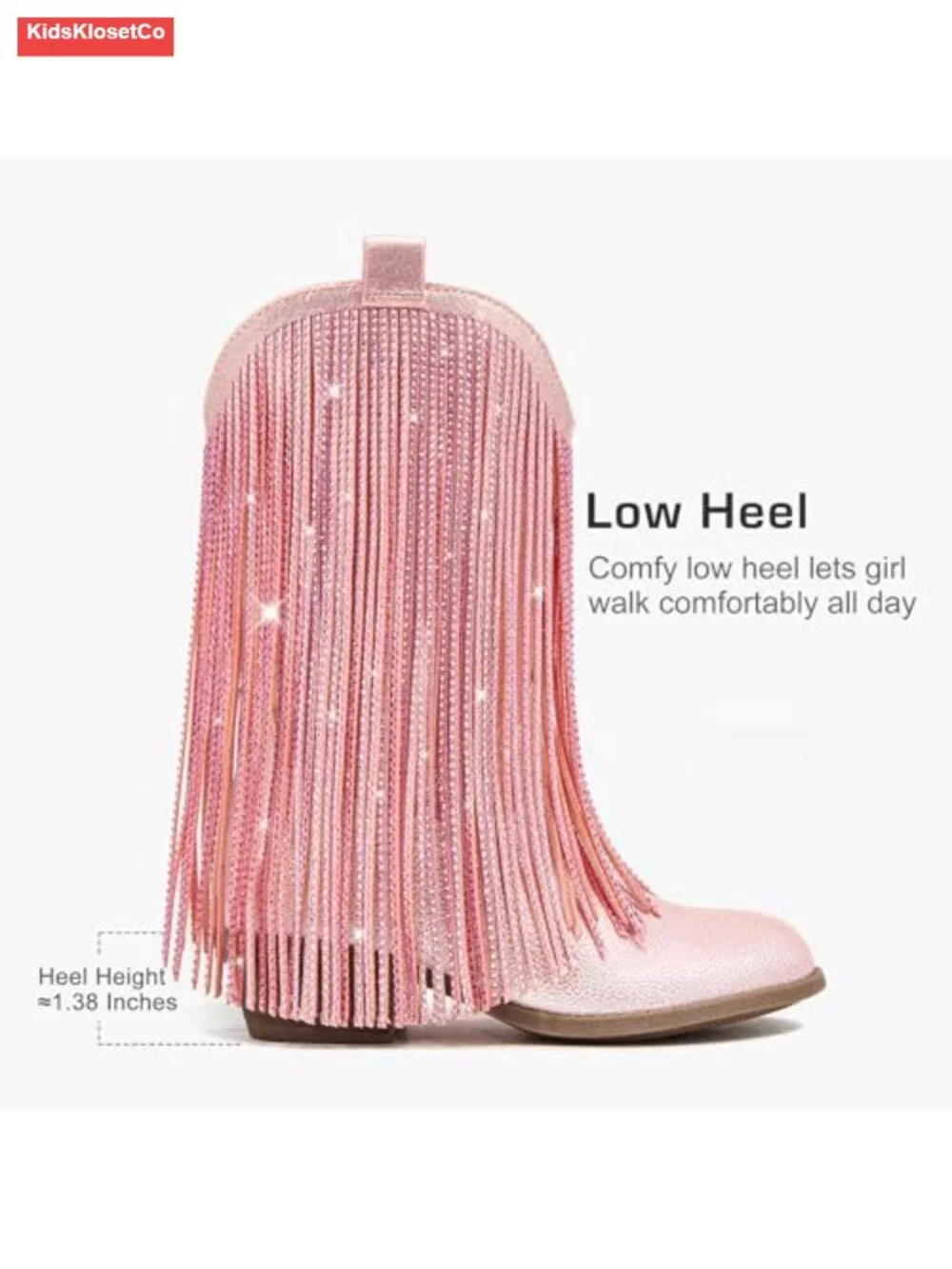 Rhinestone Fringe Cowgirl Boots for Girls Mid Calf Pointed Toe Cowboy Boots